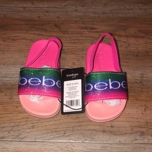 Bebe girls size s (5/6) fuchsia multi color sparkly sandals